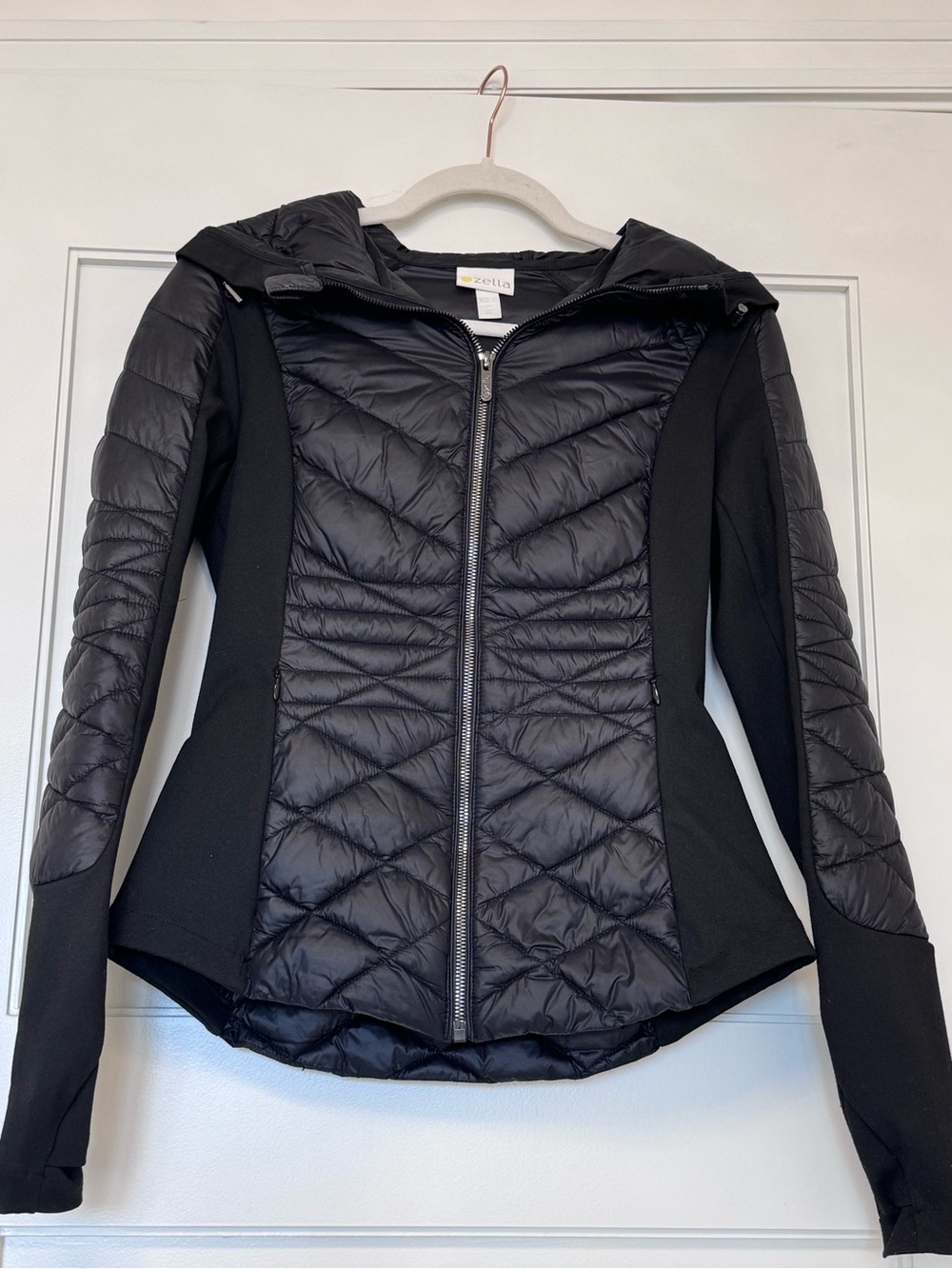 Zella Black Quilted Hooded Puffer Jacket